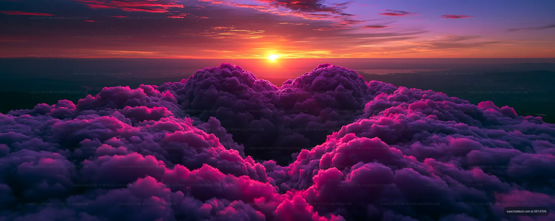 Vivid sunset over a sea of purple clouds