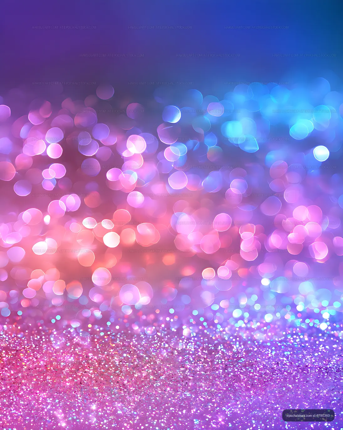Dreamy pink blue bokeh with glittering foreground