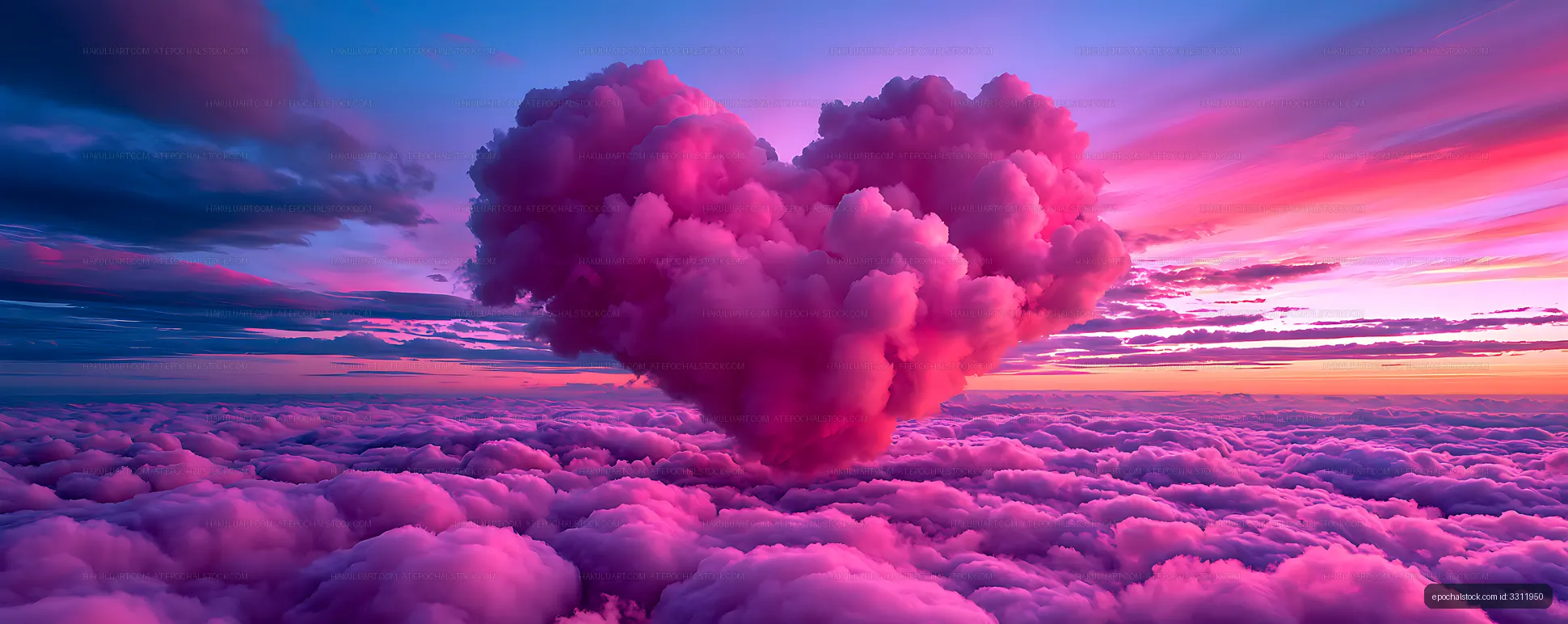 Colorful pink storm cloud above a glowing cloudscape
