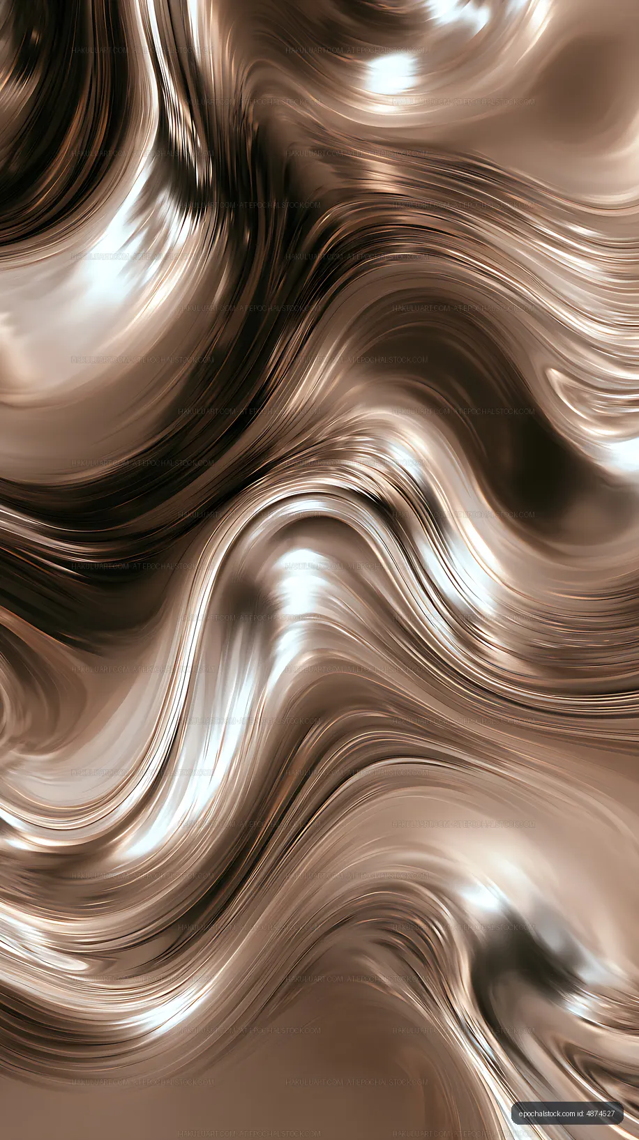 Abstract metallic wave pattern with flowing brown and silver curves