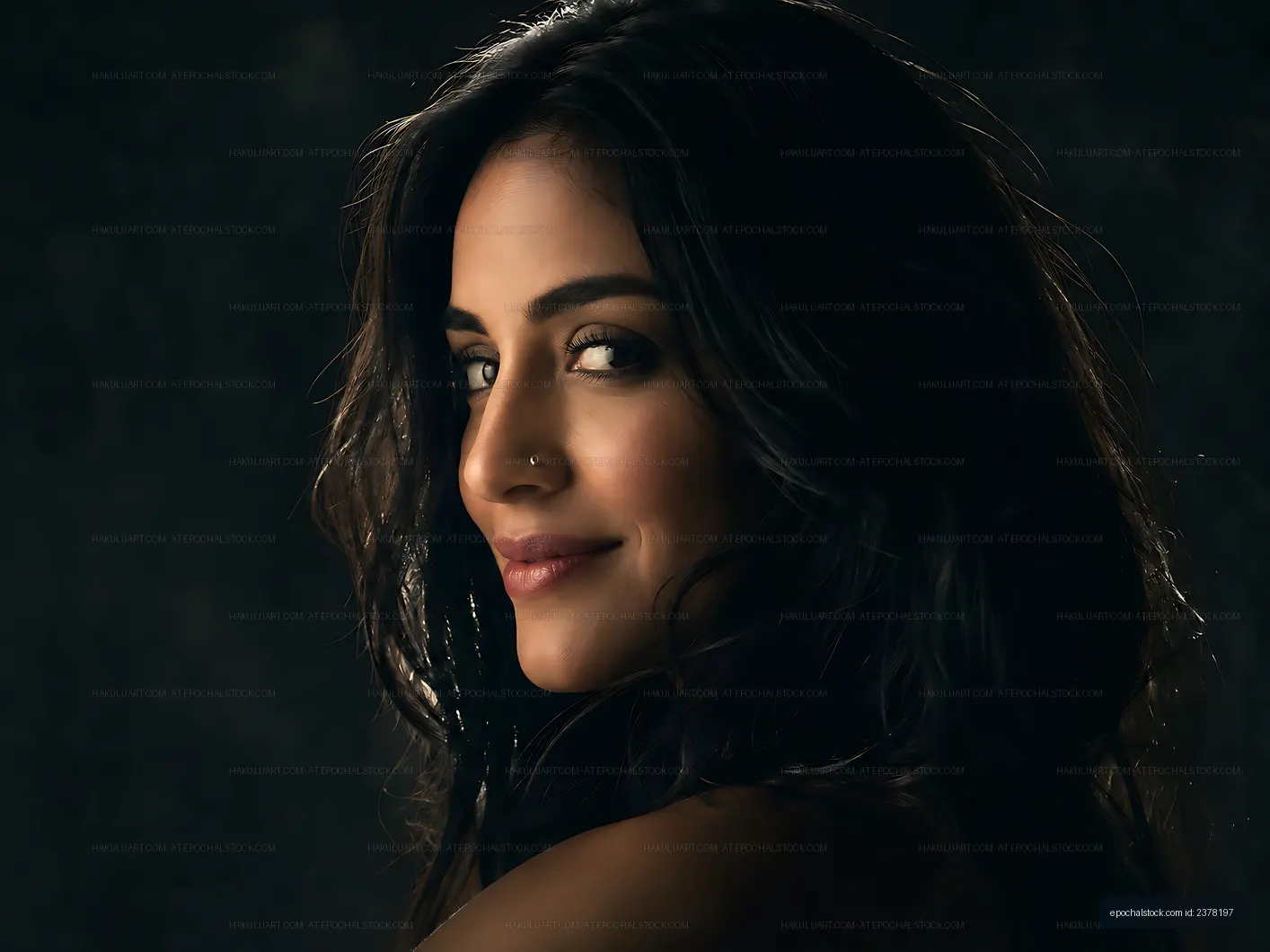 Woman with long hair smiling in low light setting