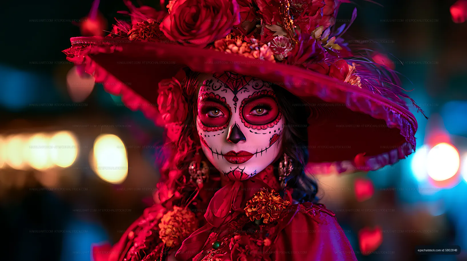 Colorful close-up portrait of woman with skull makeup