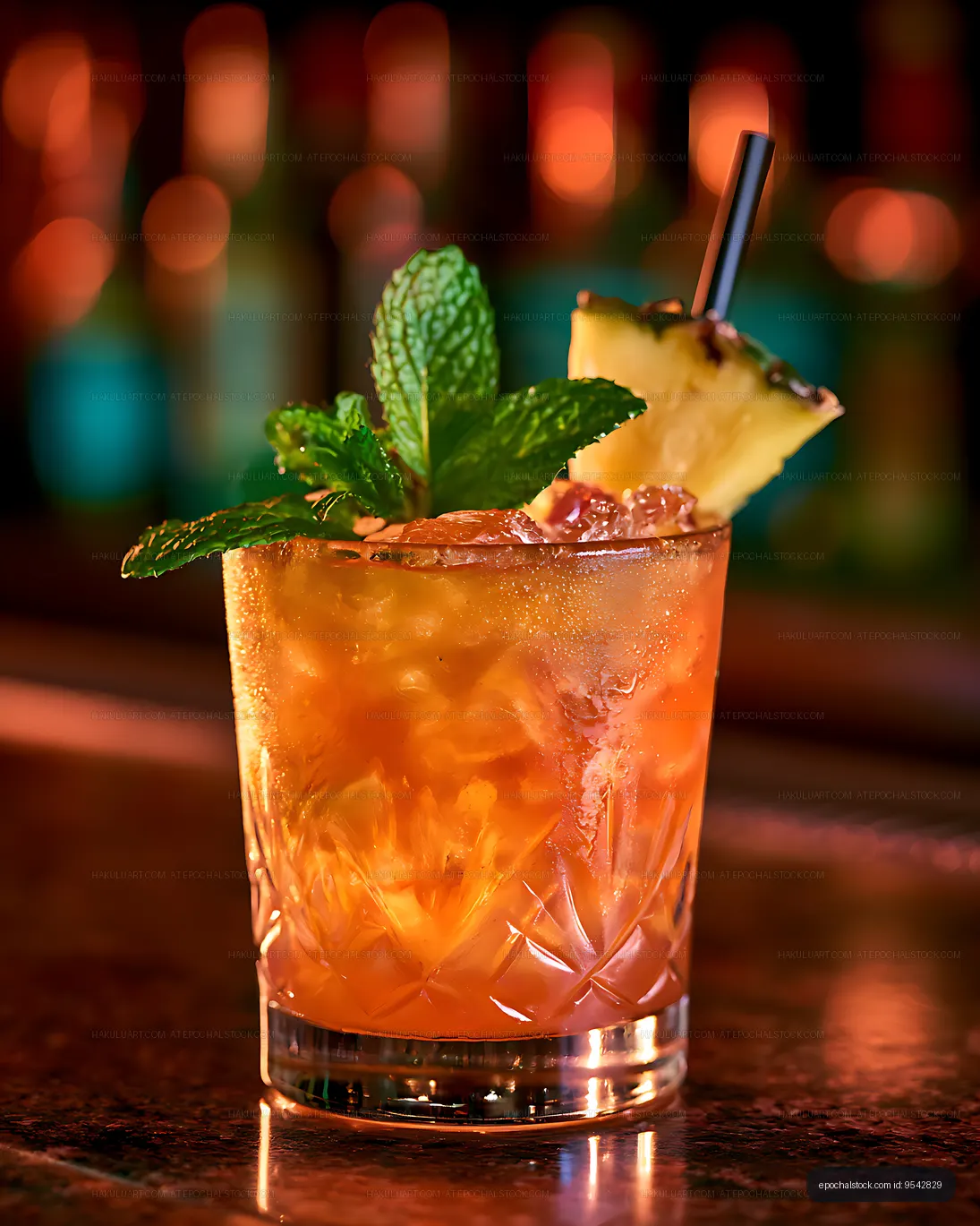 Vibrant orange cocktail on a reflective bar