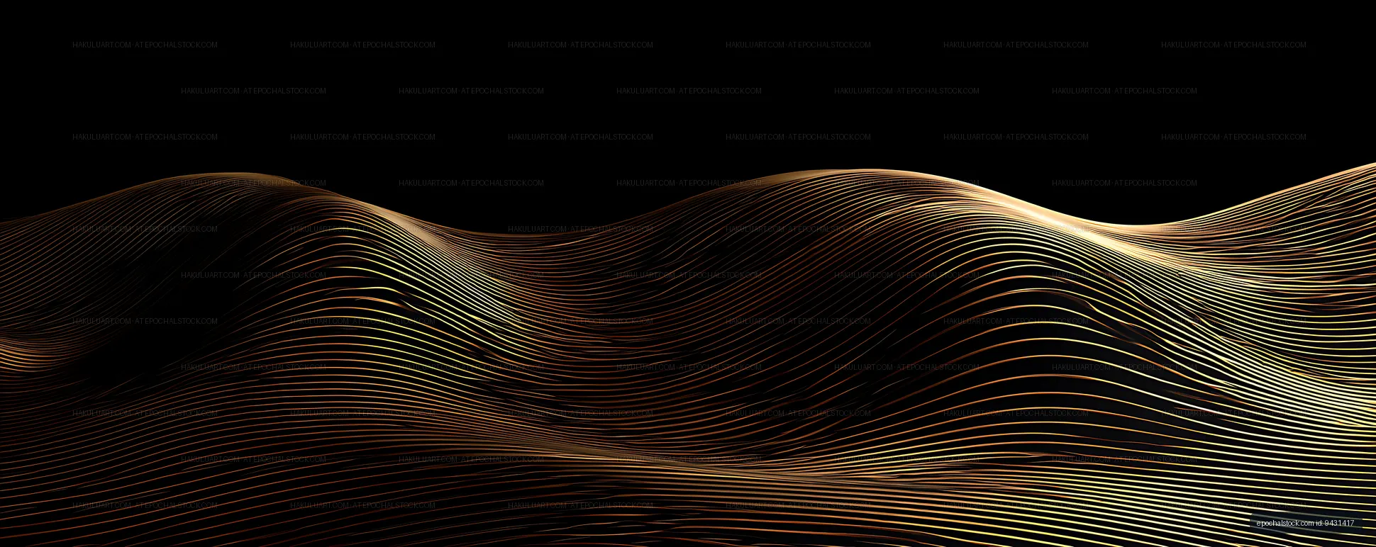 Luminous gold wave pattern on a dark background