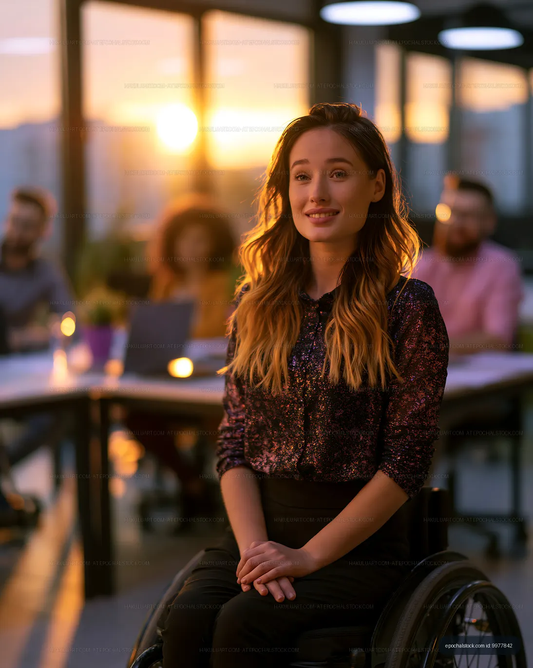Portrait of smiling woman using a wheelchair indoors