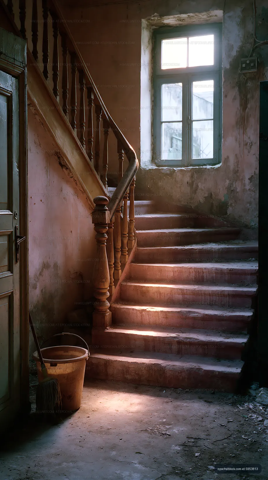 Old Stairway Lit by a Bright Window