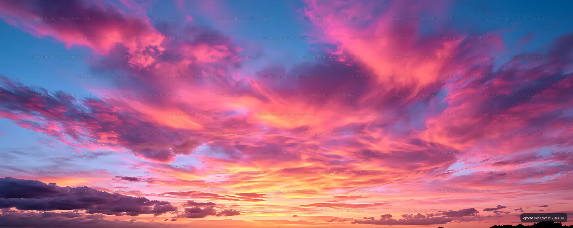 Dramatic panoramic sunset sky with vivid clouds