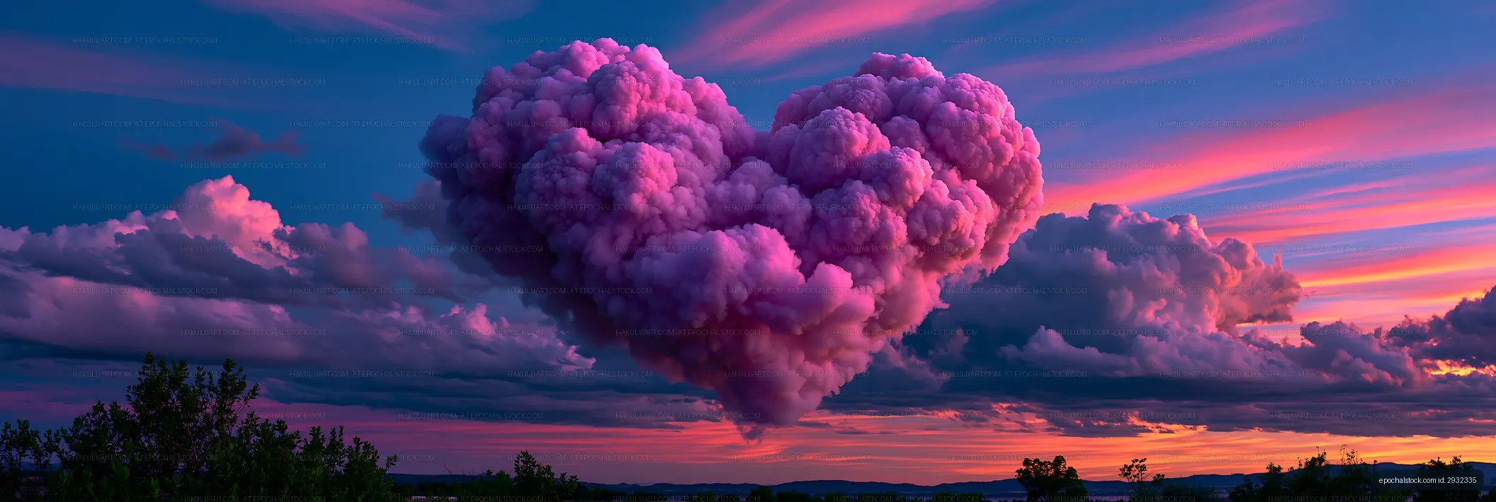 Vivid purple cloudscape above a glowing sunset horizon