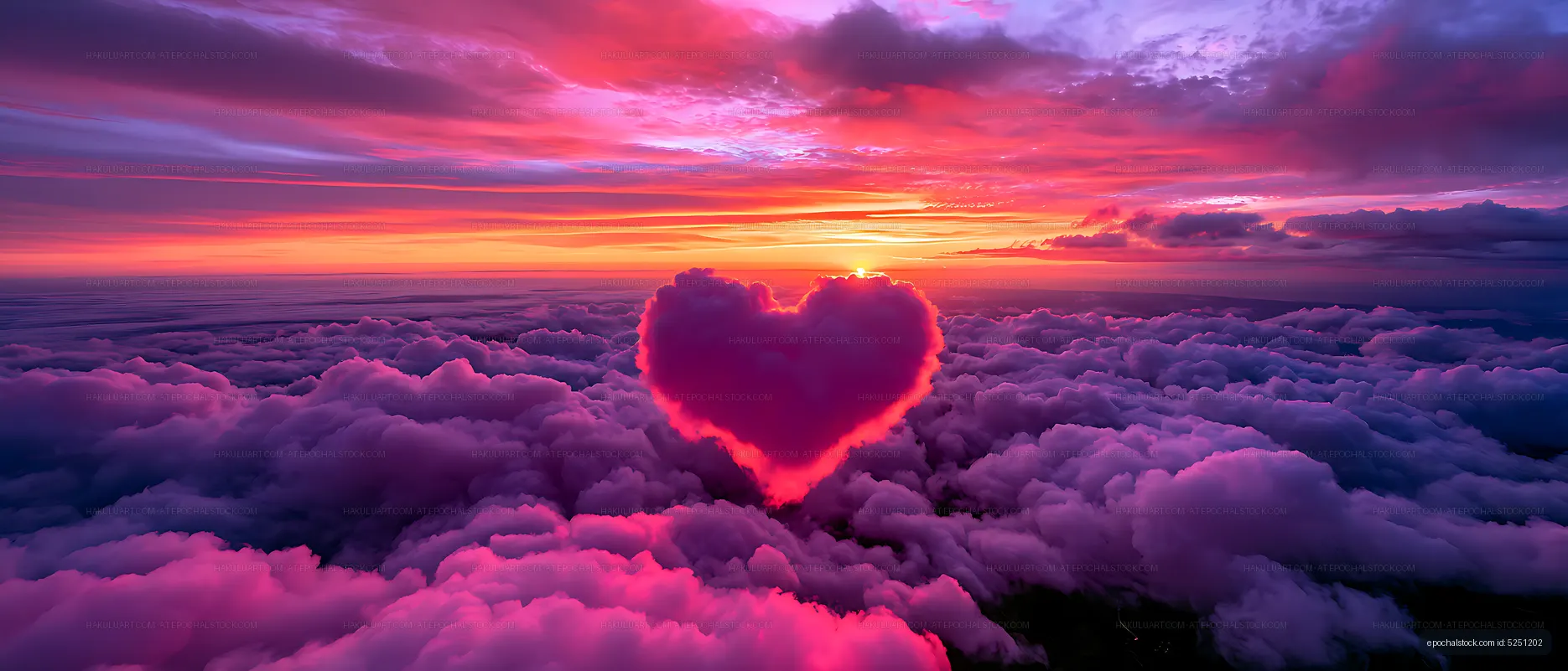 Heart-shaped cloud in a vivid sunset sky