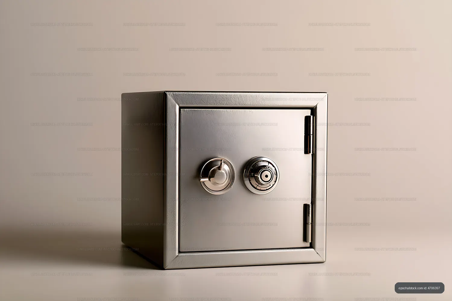 Closed metal safe on a reflective surface