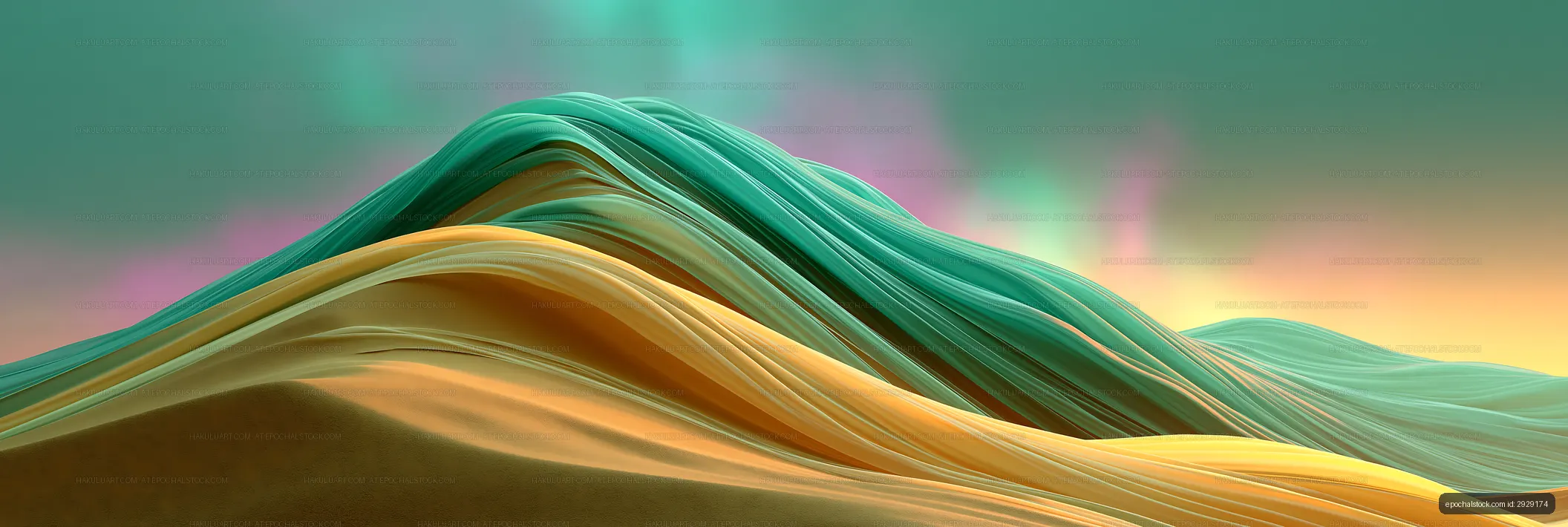 Abstract green and gold flowing layers