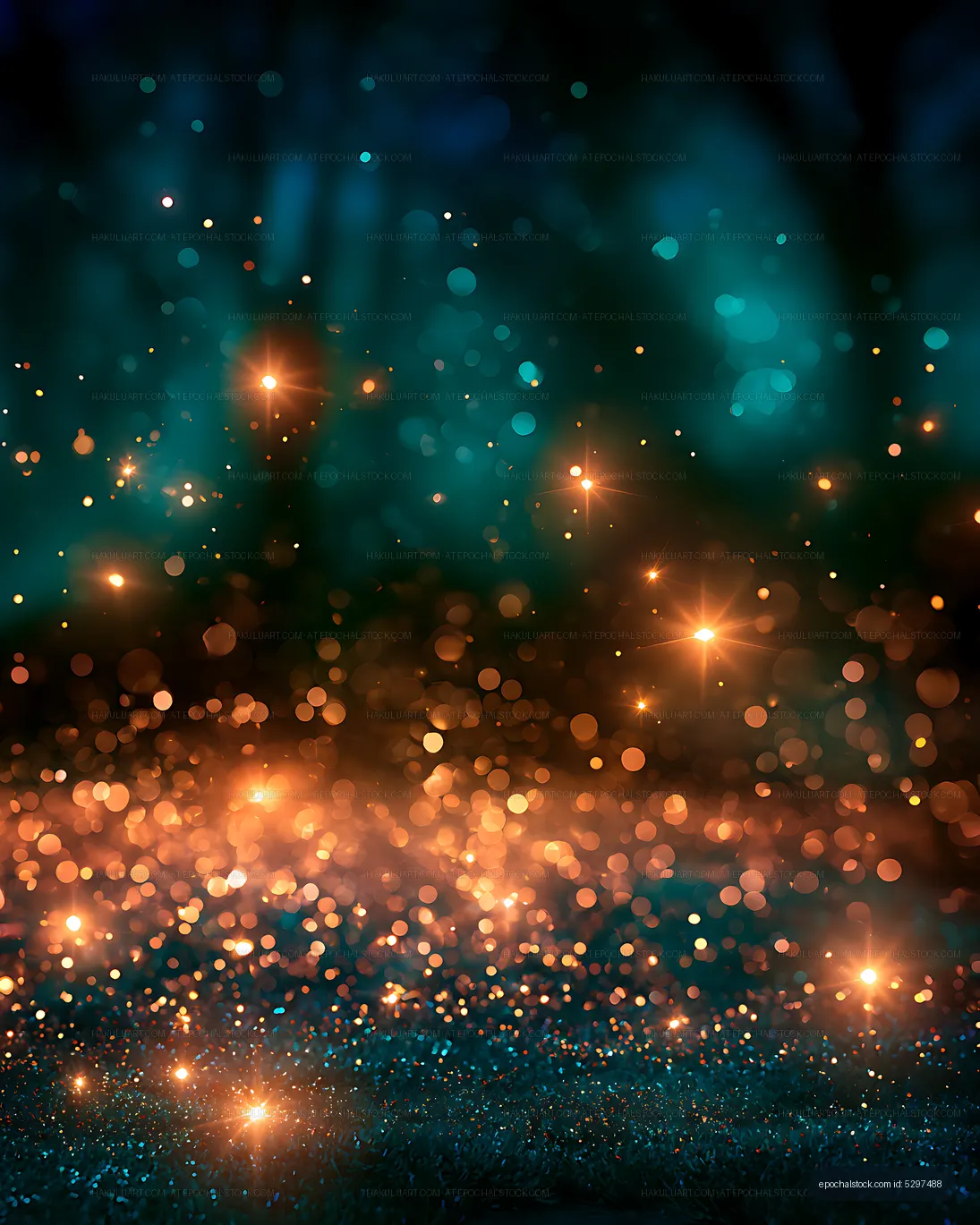 Abstract glowing teal and orange bokeh background