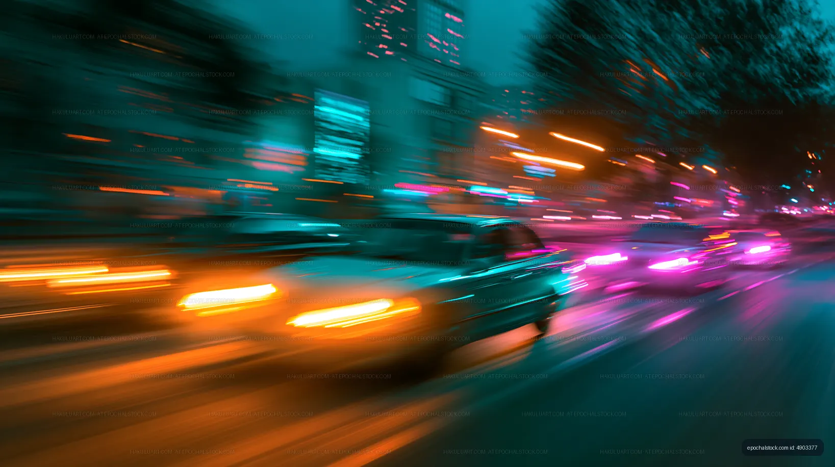 Night traffic in the city with colorful lights and motion blur