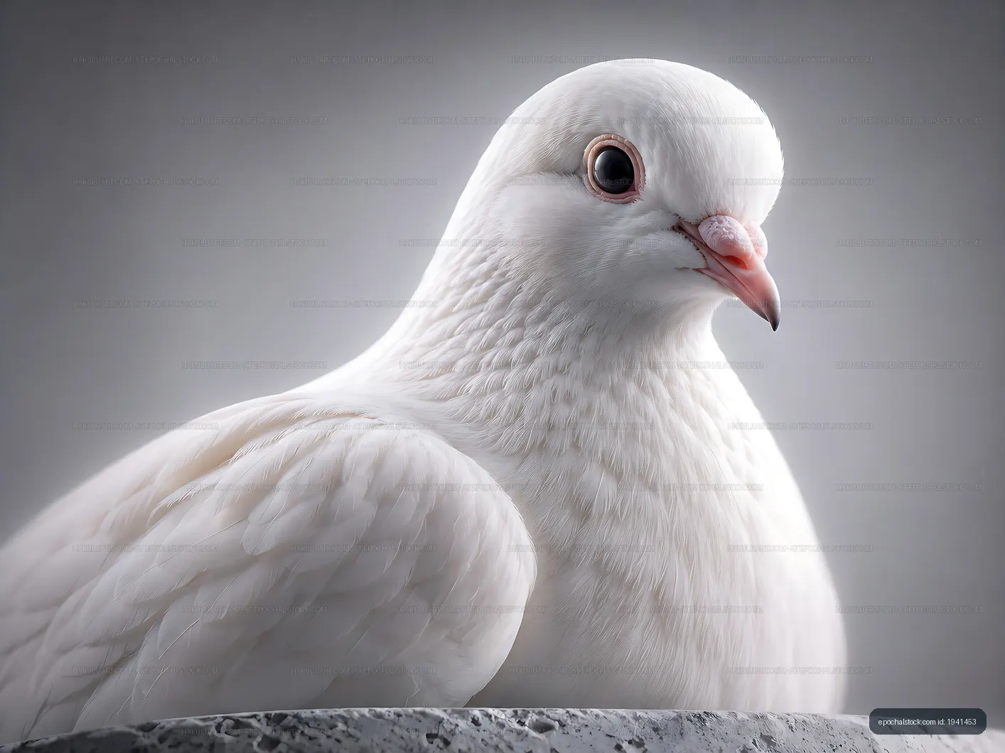 White dove sitting on a stone surface in soft light