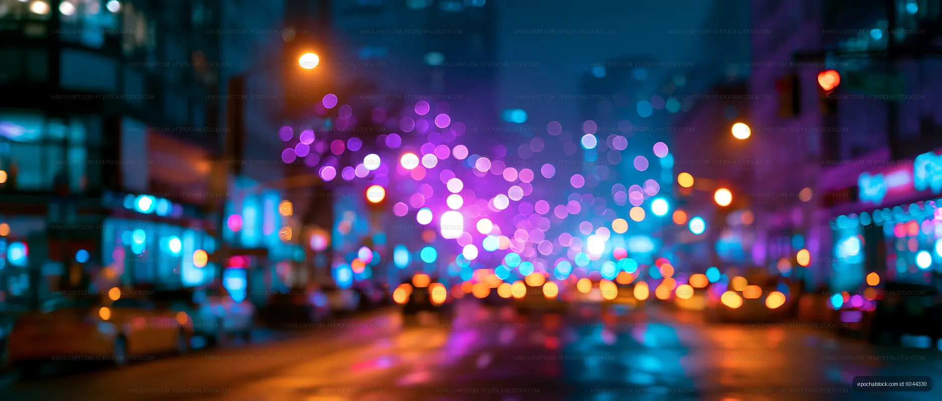 City street with colorful lights at night