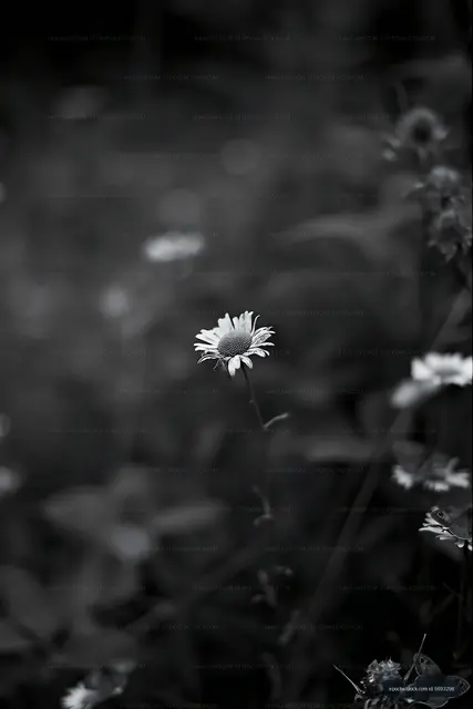 Black and white flower standing alone in a garden