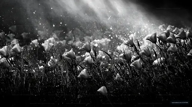 Flowers in a field under sunlight with shadows and highlights