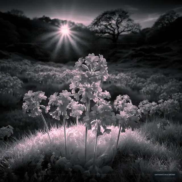 Flowers growing in a field during sunrise
