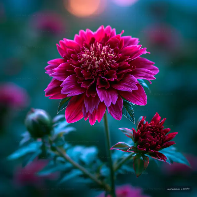 Vibrant pink flowers blooming in a garden at sunset