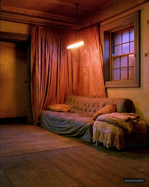 Cozy interior of a room with a sofa and warm lighting