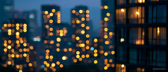 City lights at night with blurred background of buildings