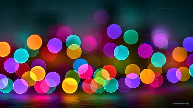 Bright colorful bokeh lights in an abstract night scene