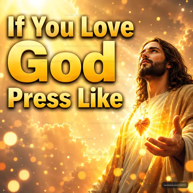 Man with glowing heart and message about love for God