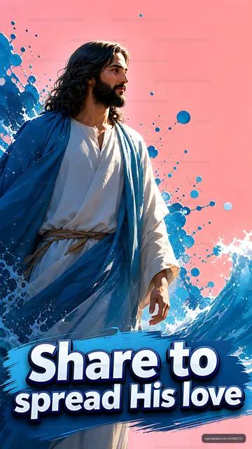 Jesus standing near waves with colorful background