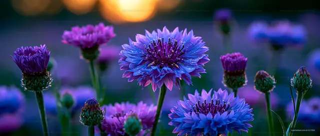Vibrant flowers blooming during sunset in a garden