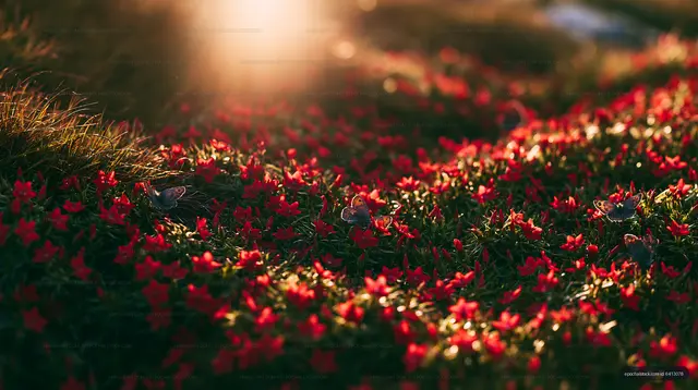 Vibrant red flowers bloom in a sunny garden setting