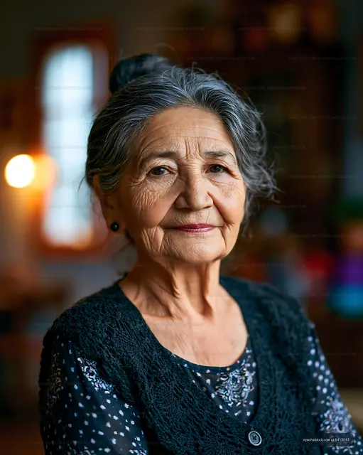 Elderly woman with gray hair in indoor setting