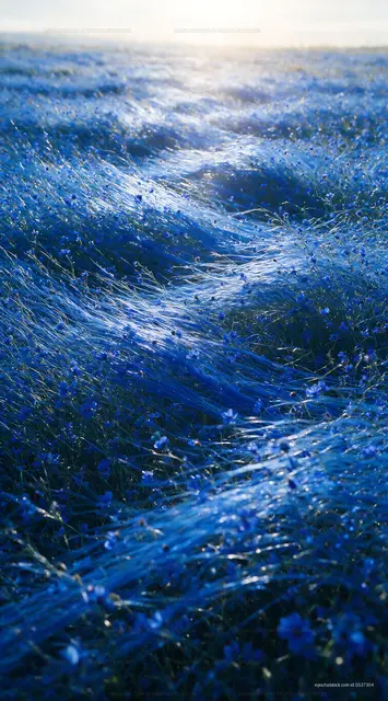 Field of blue flowers under soft sunlight