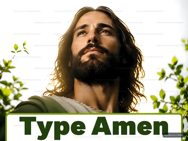 Man with long hair and beard in nature with text below