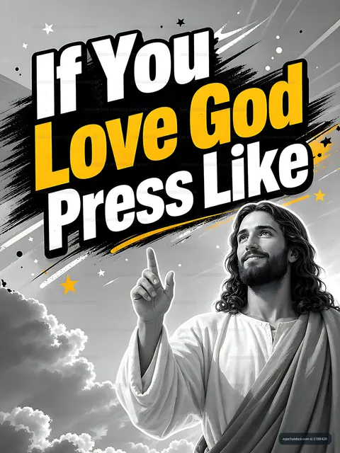 If you love God press like graphic with Jesus portrait
