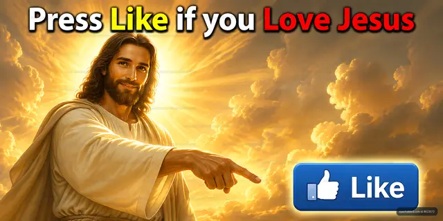 Jesus pointing in a divine scene with clouds and light
