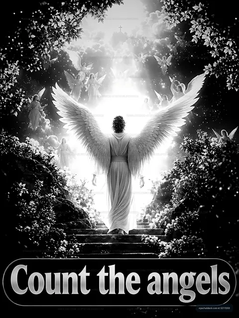 Angelic figure in light surrounded by many angels