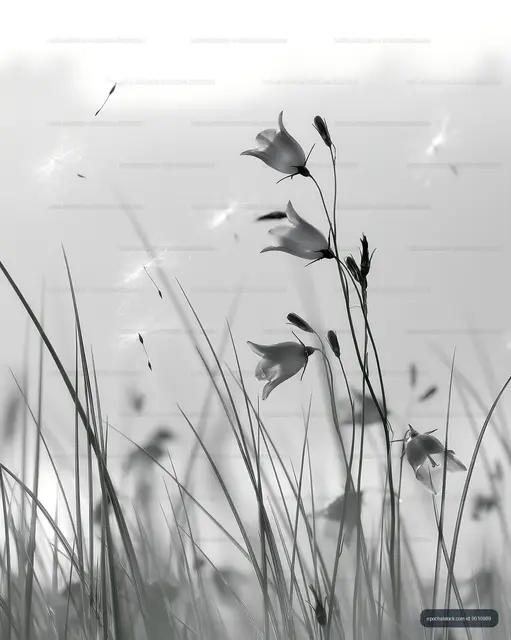 Flowers sway in the wind in a field during a sunny day