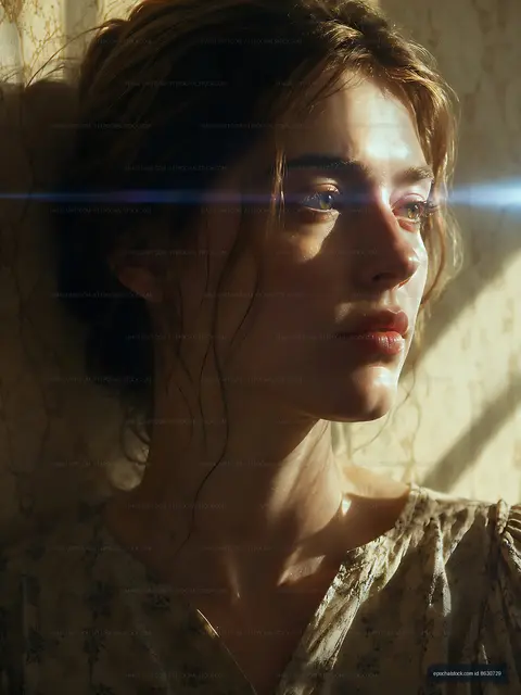 Woman looking out with sunlight illuminating her face