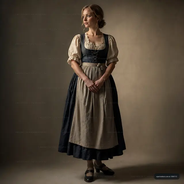 Woman in traditional attire standing gracefully indoors