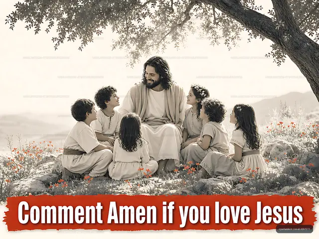 Jesus with children in a natural setting sharing a moment