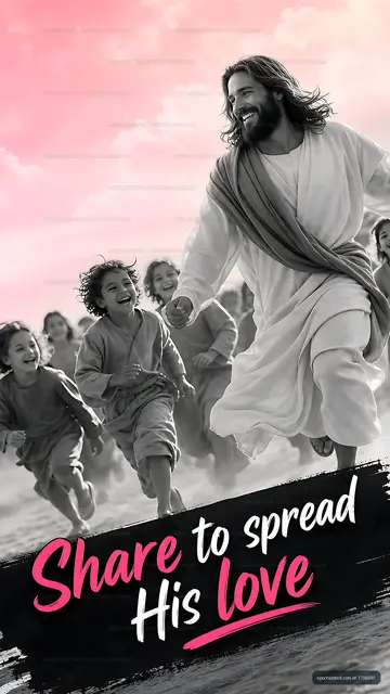 People running with a man in a light robe on a sandy beach