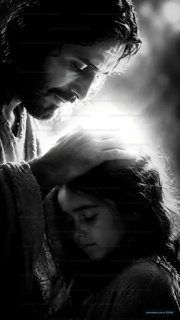 Tender moment between a man and a child in a soft light