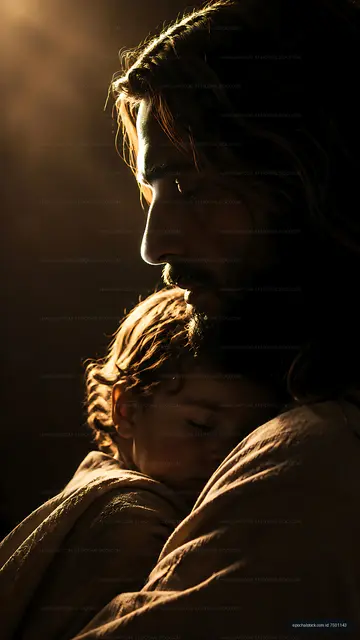 Father holding child in a soft light moment