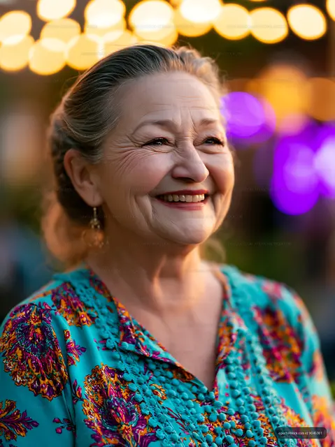 Smiling woman with long hair at a festive evening event