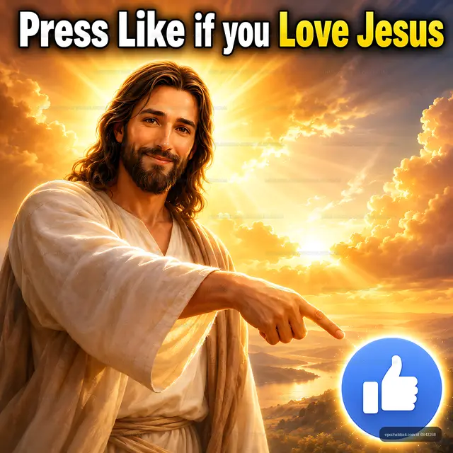 Jesus pointing with rays of light in a bright background