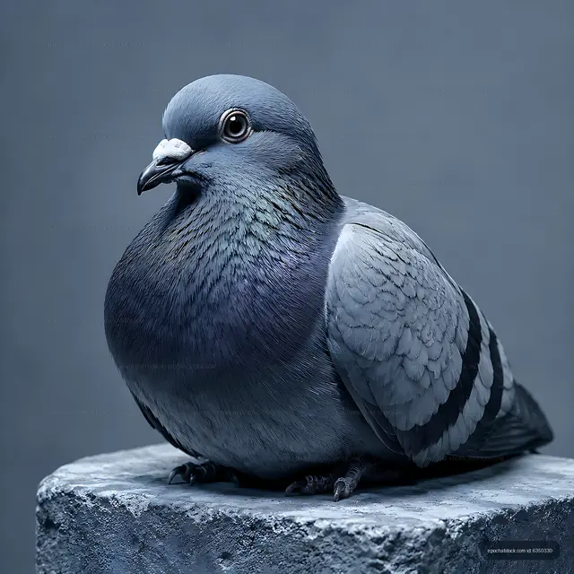 Gray pigeon perched on a stone surface