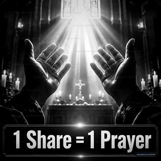 Hands raised in prayer with church light rays shining through