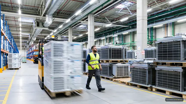 Worker transporting pallets in a warehouse