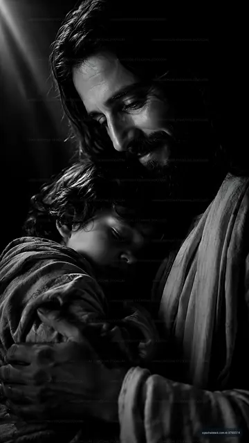 Father and child sharing a moment in a dimly lit room