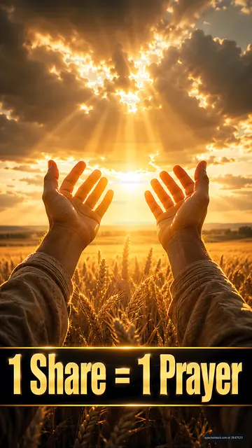 Hands raised in wheat field under sunset with message of hope